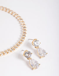 Gold Diamond Simulant Drop Earrings & Marquise Bracelet - link has visual effect only