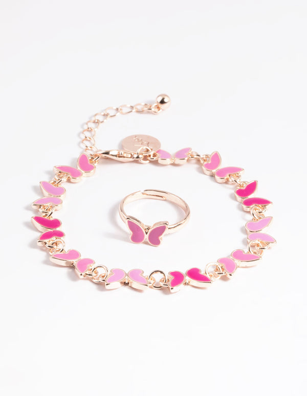 Kids Pink Mini Butterfly Bracelet & Ring Set