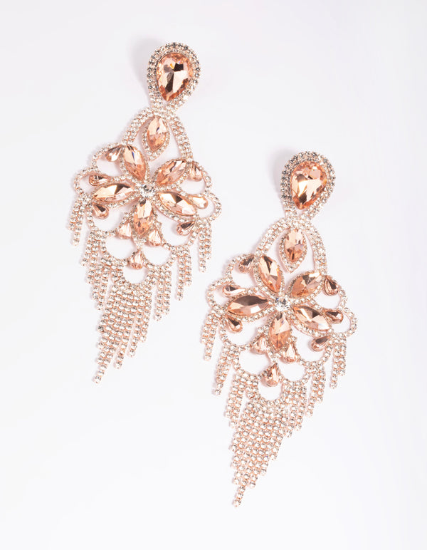 Rose Gold Statement Glam Drop Earrings
