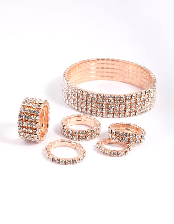 Rose Gold Diamante Cupchain Bracelet & Ring