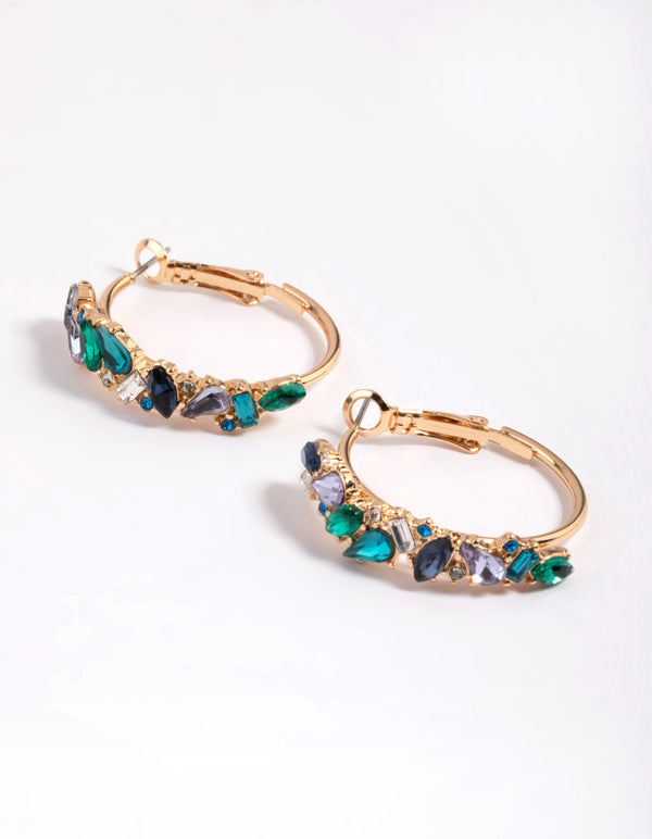 Gold Mini Cluster Diamante Hoop Earrings