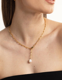 Gold Plated Stainless Steel Freshwater Pearl Chain Drop Necklace - link has visual effect only