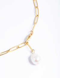 Gold Plated Stainless Steel Freshwater Pearl Chain Drop Necklace - link has visual effect only