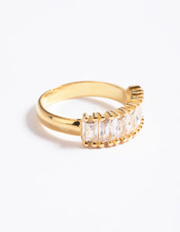 Gold Plated Stainless Steel Baguette Cubic Zirconia Ring - link has visual effect only