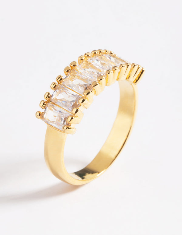 Gold Plated Stainless Steel Baguette Cubic Zirconia Ring