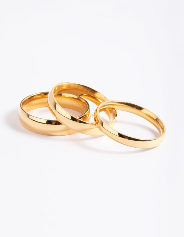 Gold Plated Stainless Steel Plain Band Ring Pack