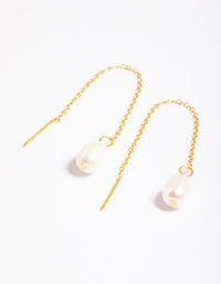 Gold Plated Sterling Silver Freshwater Pearl Threader Earrings - link has visual effect only