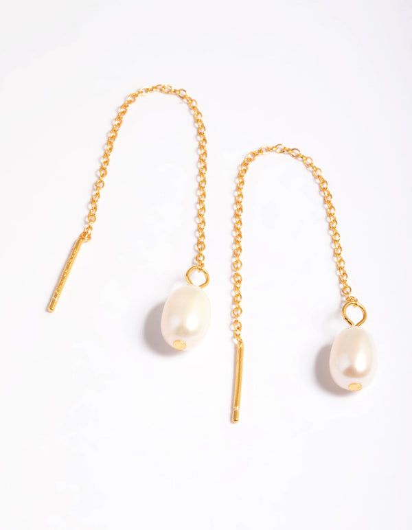 Gold Plated Sterling Silver Freshwater Pearl Threader Earrings