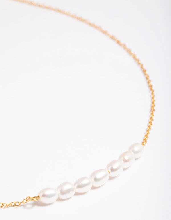 Gold Plated Sterling Silver Freshwater Pearl Row Choker