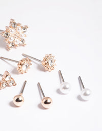 Rose Gold Diamante Pear Flower Stud Earrings 5-Pack - link has visual effect only