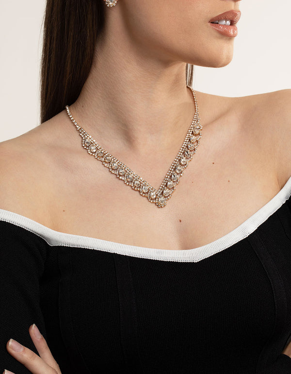 Gold Teardrop Cupchain Tassel Earring & Necklace Set