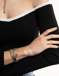 Gold Diamante Leaf Hinge Cuff Bracelet - link has visual effect only