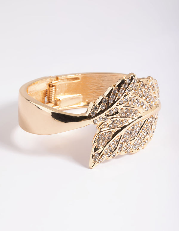Gold Diamante Leaf Hinge Cuff Bracelet