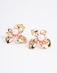 Gold Flower with Pearl Stud Earrings - link has visual effect only