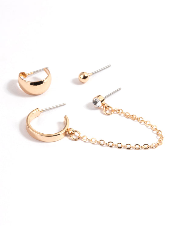 Gold Chain Huggie & Stud Earrings Pack