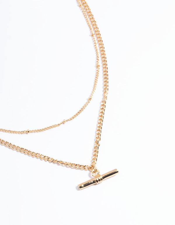 Gold 2 Layer Fob Necklace