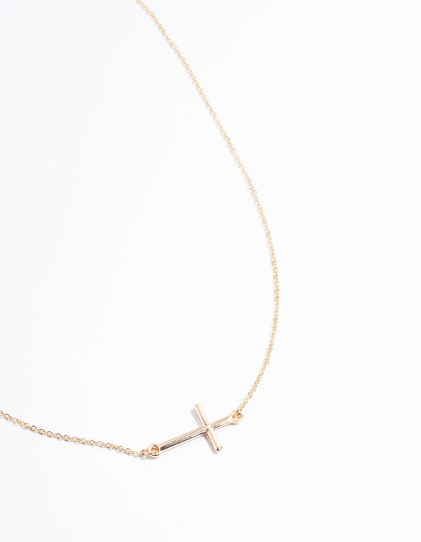 Gold Simple Bar Cross Necklace