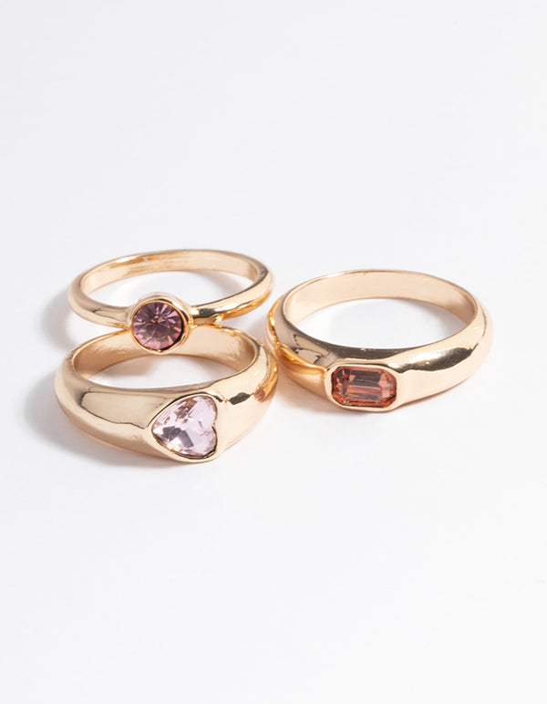 Gold Statement Signet Stone Ring Pack