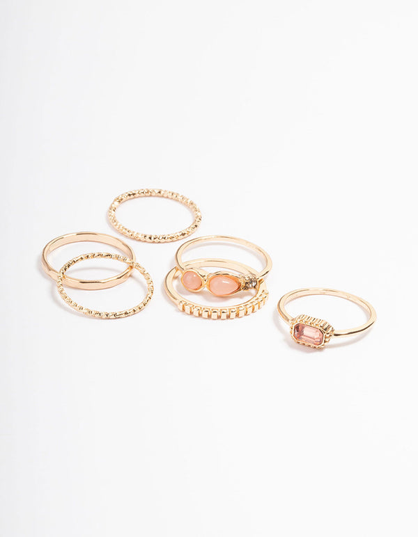 Gold Mix Stone Ring 6-Pack