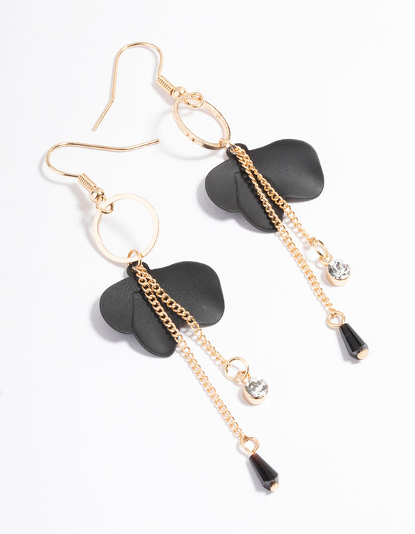 Gold Petal Chain & Bead Drop Earrings