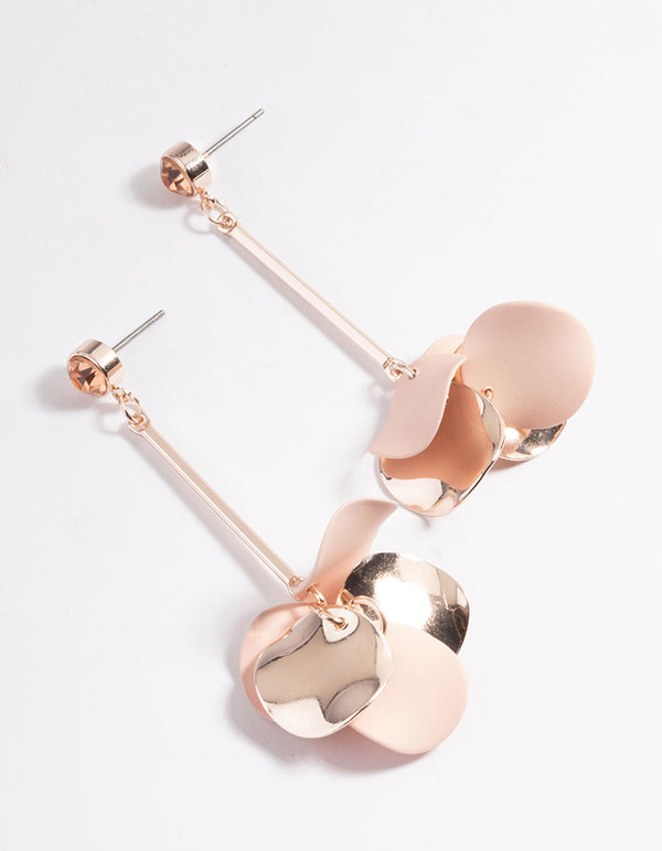 Rose Gold Stone Stick & Disc Drop Earrings