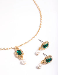 Gold Stone & Set Pearl Necklace & Earring Set - link has visual effect only