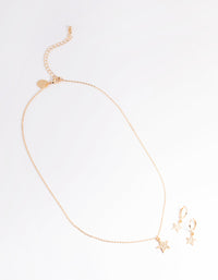 Gold Pave Star Necklace & Huggie Set - link has visual effect only