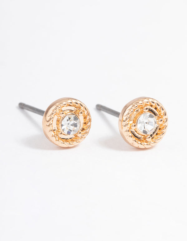 Gold Simple Stone Stud Earrings