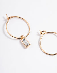 Gold Baguette Drop Hoop Earrings - link has visual effect only