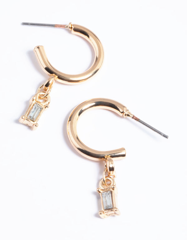 Gold Stone Drop Huggie Earrings