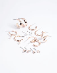 Rose Gold Pearl Stud & Hoop Earrings 8-Pack - link has visual effect only
