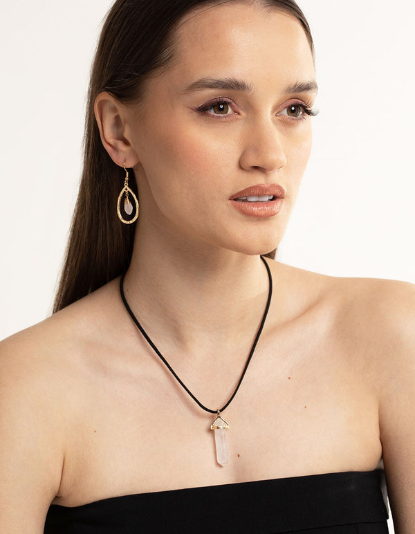 Gold Rose Quartz Small Double Teardrop Earrings