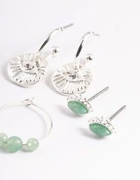 Silver Green Fluorite Evil Diamante Stick Earrings - link has visual effect only