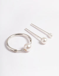 Sterling Silver Faux Pearl Curve Earrings Pack - link has visual effect only