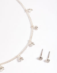Silver Diamante Droplet Necklace & Stud Earrings - link has visual effect only