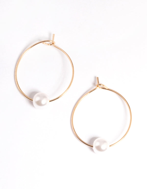 Gold Threaded Pearl Hoop Earrings