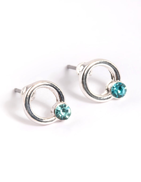Silver Diamante Open Circle Stud Earrings