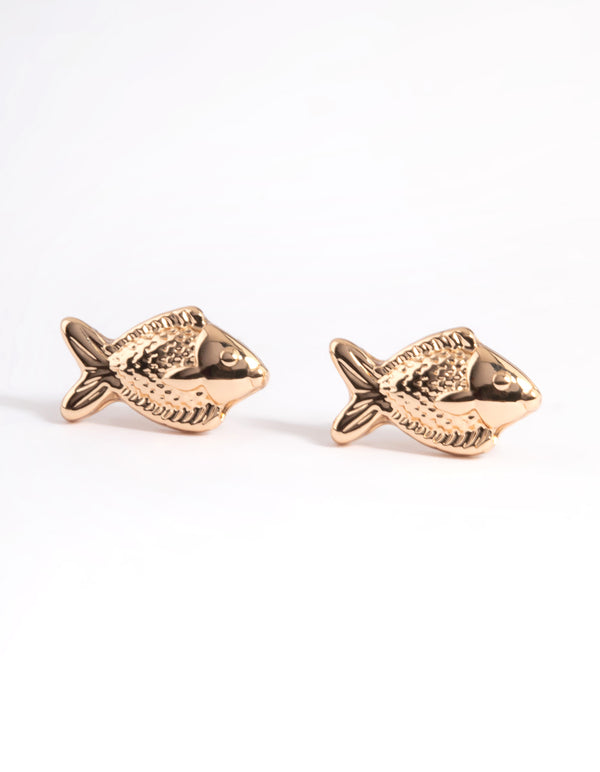 Gold Fish Stud Earrings