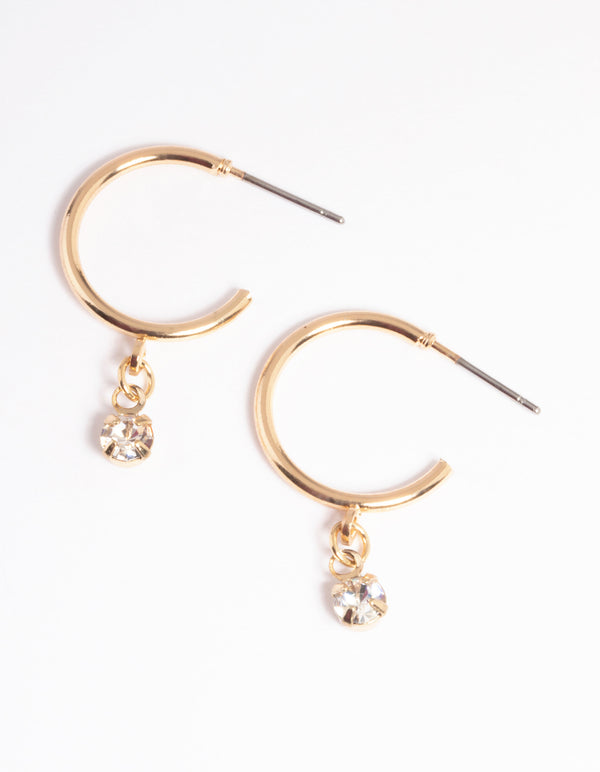 Gold Diamante Drop Hoop Earrings