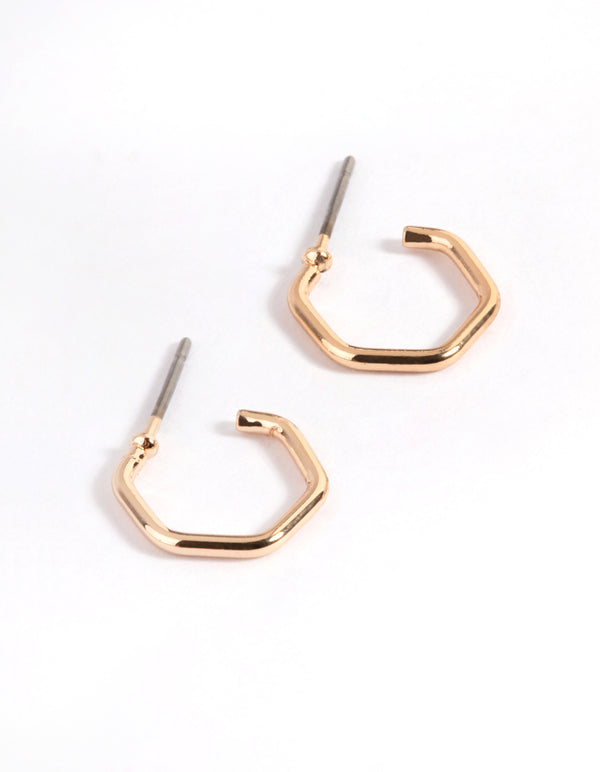 Gold Hexagon Huggie Earrings