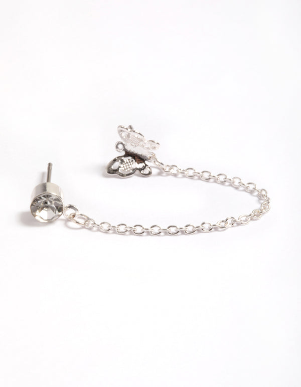 Silver Diamante & Butterfly Chain Earrings