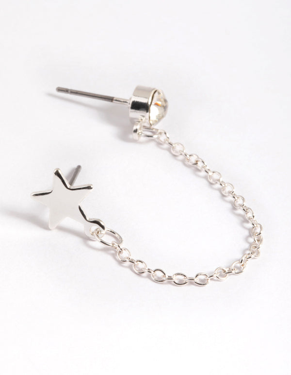 Silver Star & Diamante Chain Earrings