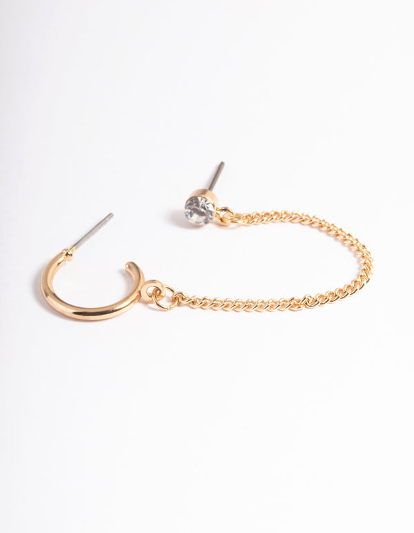 Gold Hoop & Diamante Chain Earrings
