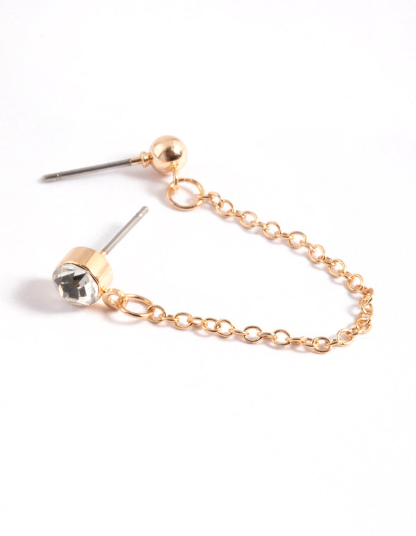 Gold Double Diamante & Ball Chain Earrings