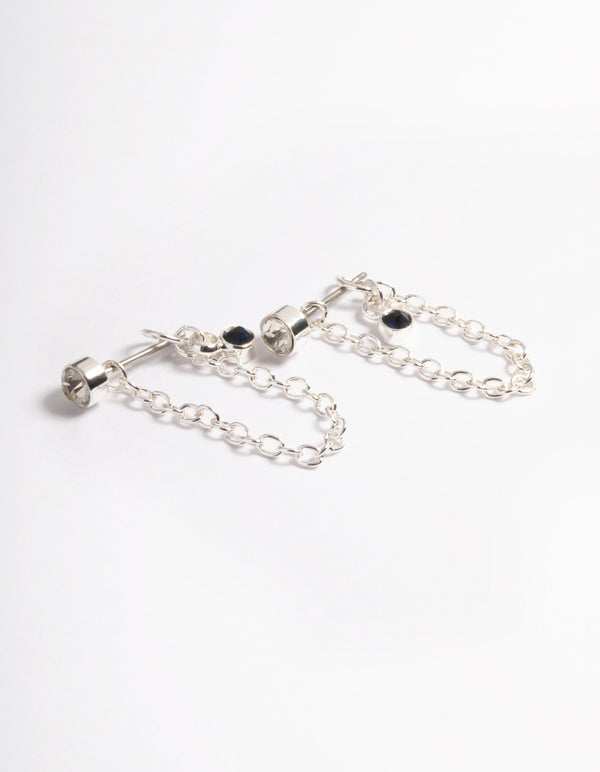 Silver Diamante Chain Front & Back Earrings