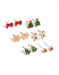 Kids Gold Hat & Bow 6-Pack Stud Earrings - link has visual effect only