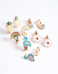 Kids Pastel Rainbow Tropical Clip On Earrings - link has visual effect only