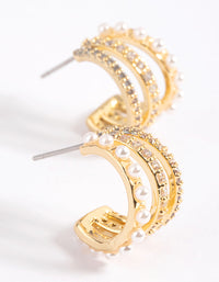 Gold Plated Cubic Zirconia Triple Row Hoop Earrings - link has visual effect only