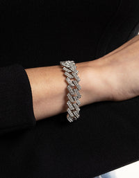 Rhodium Diamante Miami Chain Bracelet - link has visual effect only
