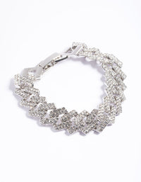 Rhodium Diamante Miami Chain Bracelet - link has visual effect only